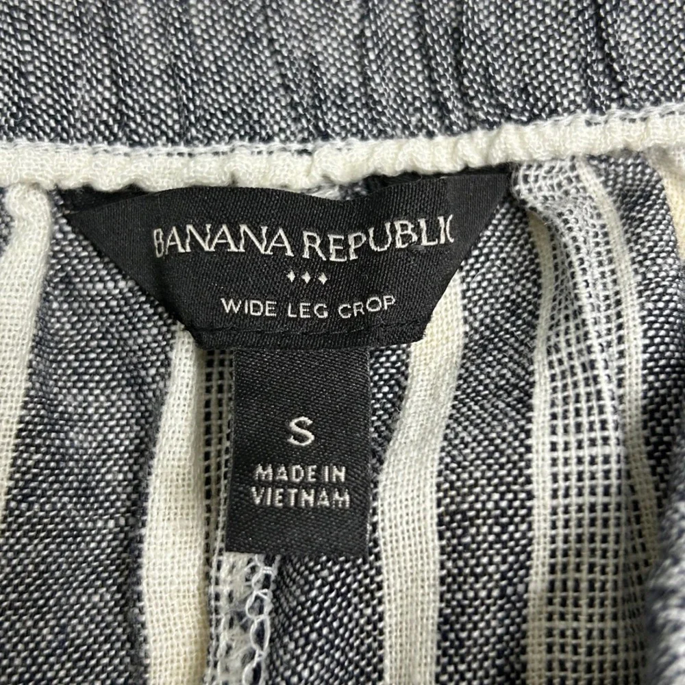 Banana Republic Wide Leg Crop Pants Womens S Blue White Striped Coastal Summer
